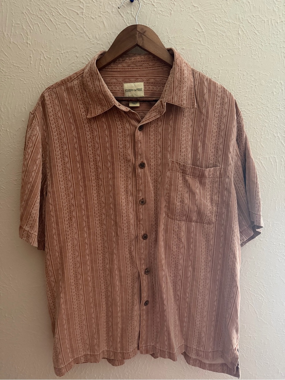Joseph & Feiss 100% Silk Short Sleeve| Textured Geometric Pattern | Size XL